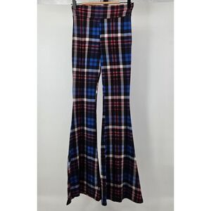 ShopMyTrend Plaid Bell Bottom Flare Pant Women Small Blue Red Stretch Indie Boho